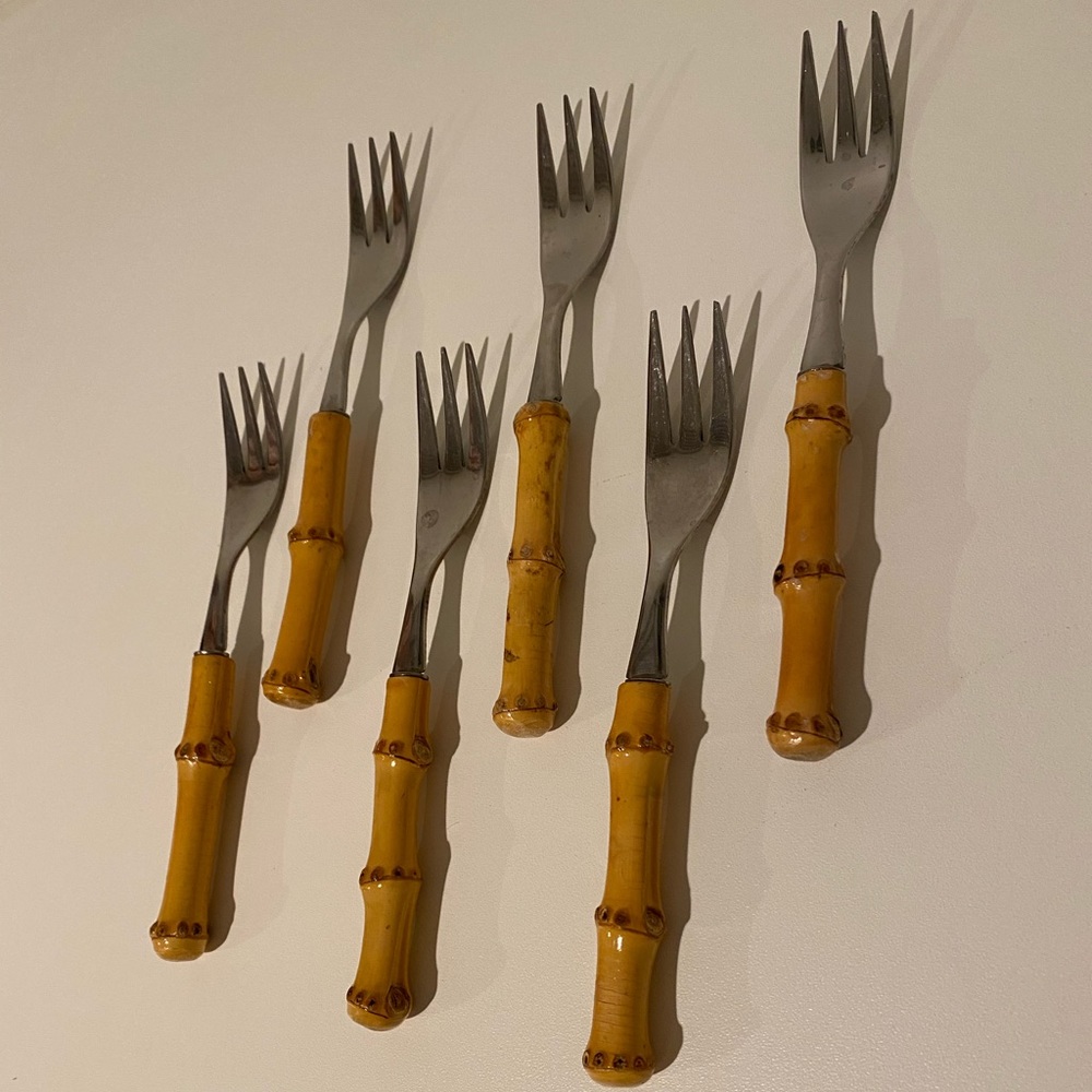 Set of six, vintage, bamboo forks